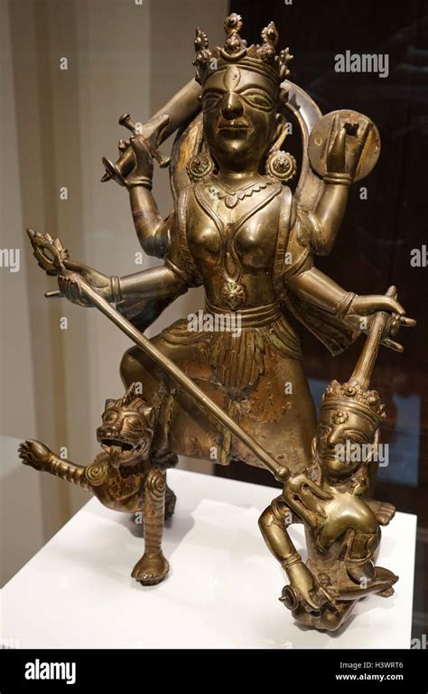 The Goddess Durga Killing the Buffalo Demon, (Mahishasura Mardini) from India. Dated 12th ...