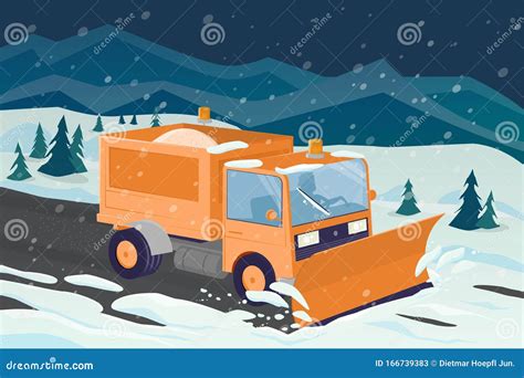 Cartoon Illustration Of A Snow Plow Clearing The Street | CartoonDealer ...