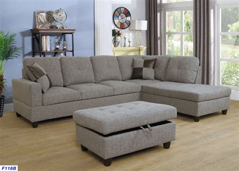 Ponliving Furniture Gray Dubey Living Room Sectional with Ottoman Ponliving Gray Dubey Living ...