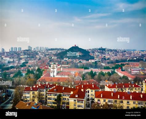 Qingdao old town southern cityscape with historical sites, between Little Fish Hill and Signal ...