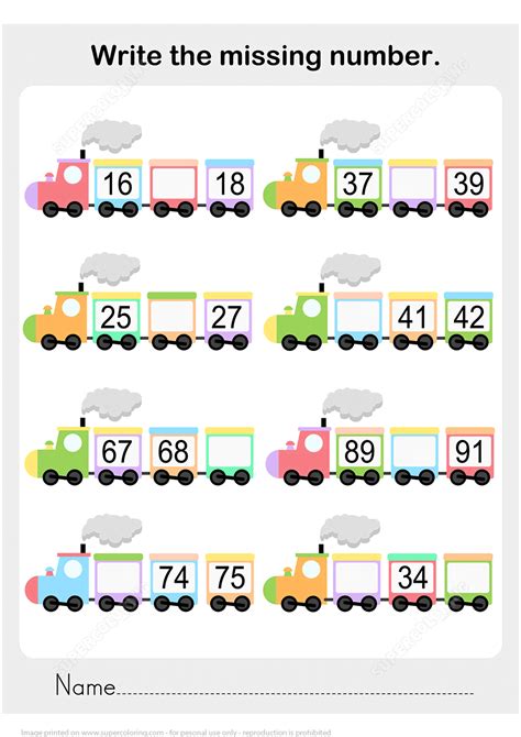 Number Sequence Worksheet Train | Free Printable Puzzle Games