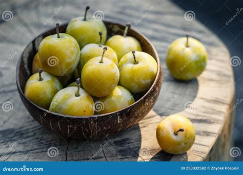 Greengage Fruit in Bowl on Wooden Table Stock Photo - Image of tasty, plums: 253032582