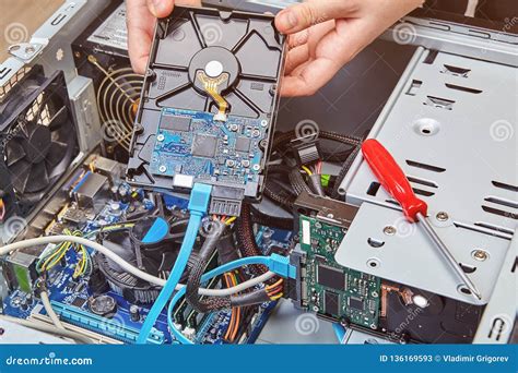 Installation of Hard Drive in Personal Computer Stock Image - Image of inside, mother: 136169593