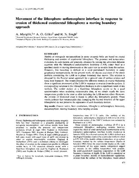 (PDF) Movement of the lithosphere-asthenosphere interface in response to erosion of thickened ...