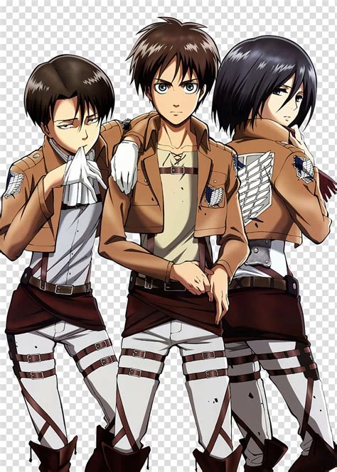 Shingeki no Kyojin Levi Eren Mikasa, Attack on Titan characters art transparent background PNG ...