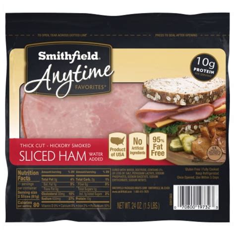 Smithfield Anytime Favorites Thick Cut Hickory Smoked Sliced Ham, 24 oz - Kroger