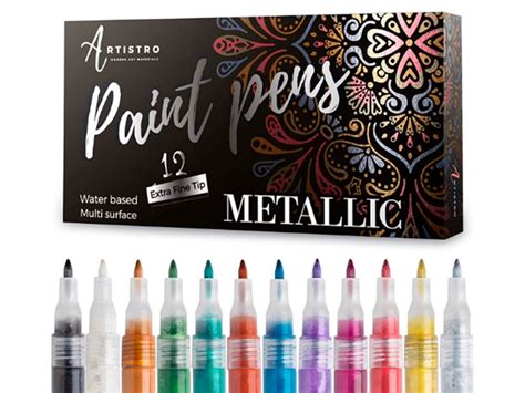 Set of 12 Metallic Acrylic Paint Markers Extra-fine Tip 0.7mm for Rock Painting, Stone, Ceramic ...