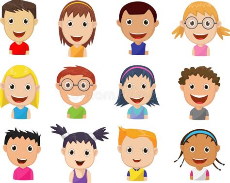 Set of Cartoon Children S Faces Stock Vector - Illustration of contour ...