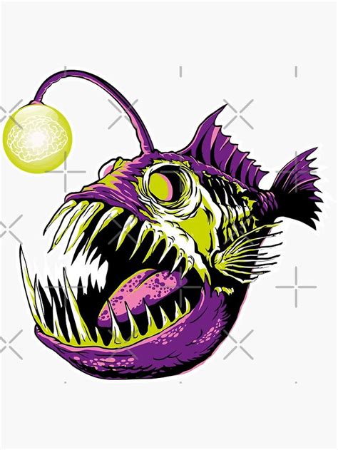 "Scary and Creepy Angler-fish" Sticker by MyNewDesigns | Redbubble | Fish drawings, Angler fish ...