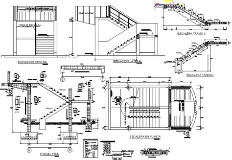 Stair plan and elevation, section detail dwg file - Cadbull