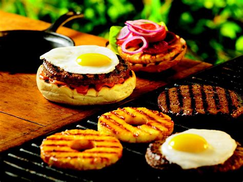 Aussie Burger with Fried Egg, Beets and Pineapple