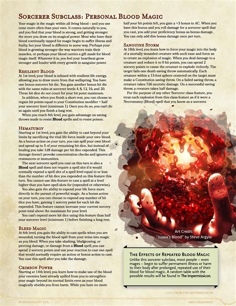 Blood Magic Subclass (Sorcerer) — DND Unleashed: A Homebrew Expansion for 5th Edition Dungeons ...