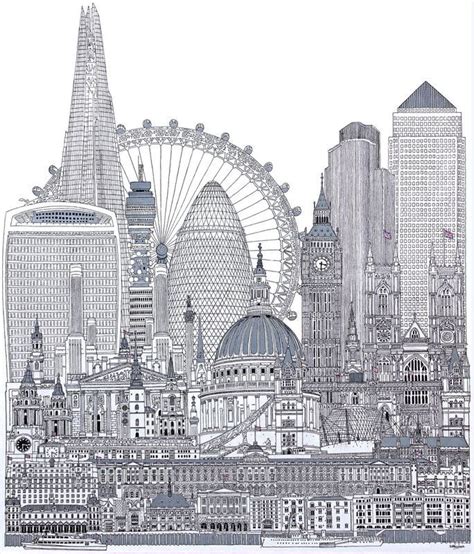 "London" by Simon Fairless. Ink drawing on Canvas, Subject: Architecture and cityscapes, Graphic ...