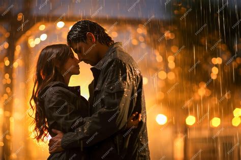 Premium AI Image | Romantic couple hugging in the rain