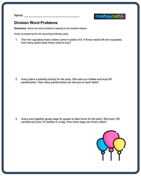 Division Word Problems—Free Worksheets for Grades 3-5 — Mashup Math