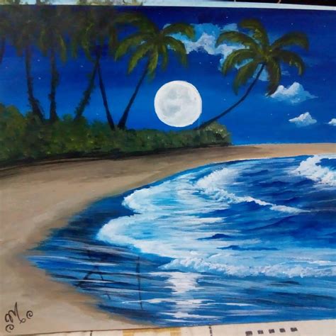 Moonlight beach acrylic painting » Fitoor Art » Buy Art Online