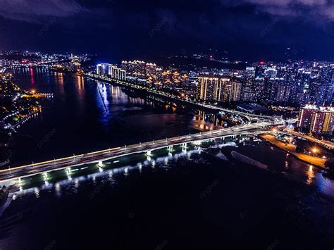 Fresh Atmosphere Aerial Night View Overpass Background, City Night View, Overpass, Bridge ...