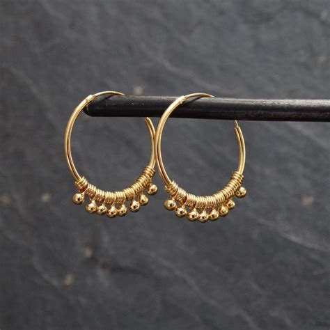 Gold Hoops Gold Hoop Earrings Boho Gold Hoops Gold Beaded - Etsy