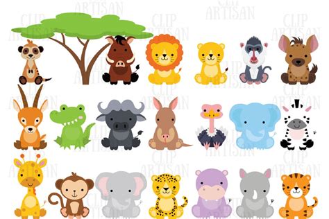 Safari Baby Animals Clipart / Jungle Animals / Zoo Animals (382452) | Illustrations | Design Bundles