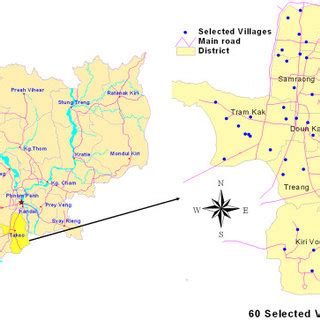 Map of selected villages in Takeo province, Cambodia. | Download ...