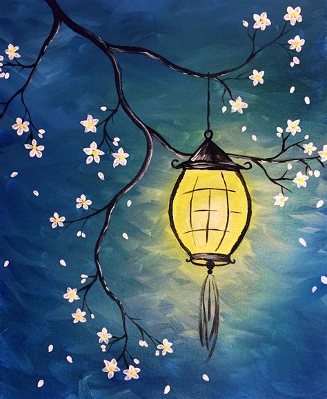 Lantern Blossom | Painting inspiration, Canvas art painting, Simple acrylic paintings