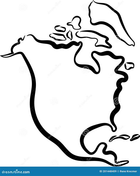 Simple Map of North America. North America Map Outline. Rough Sketch of North America Map on ...