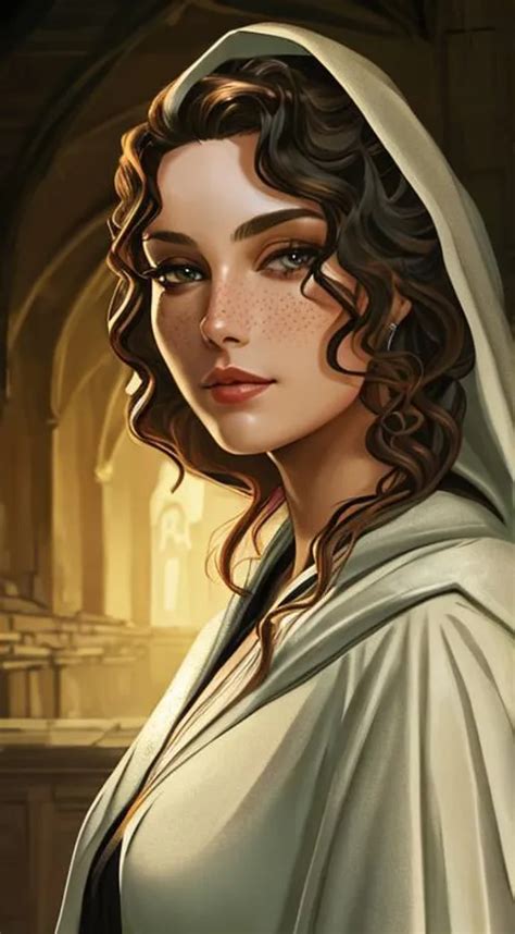 dnd, portrait, long curly hair, female, Illustration...