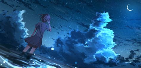 1024x500 Resolution Anime Girl in Half Moon Night 4K 1024x500 ...