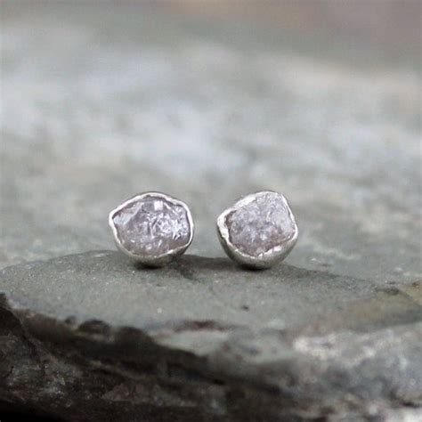 Raw Diamond Earrings Uncut Rough Diamond Sterling Silver