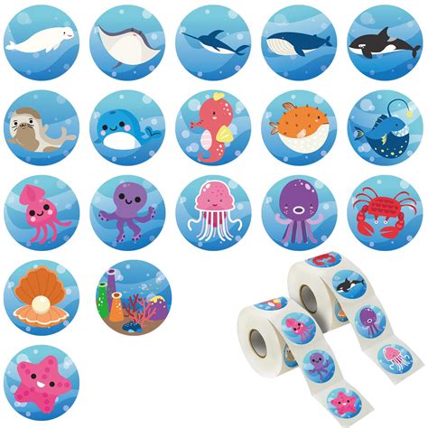 1.5Inch Adorable Sea Animals Stickers, 18 Patterns, self-Adhesive Stickers for Toddlers ...