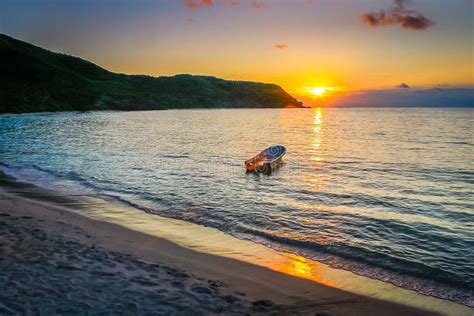 Tropical Sandy Beach at Summer Sunset in Fiji Islands, Pacific Ocean Stock Photo - Image of ...