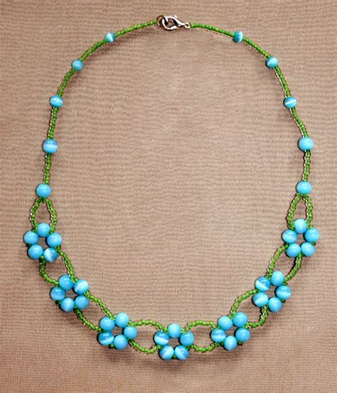 Free pattern for beaded necklace Blue Flowers | Beads Magic