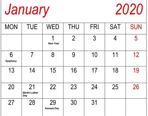 20+ January 2020 Calendar With Holidays - Free Download Printable Calendar Templates ️