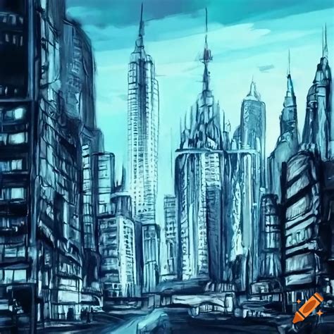 Futuristic City Drawing