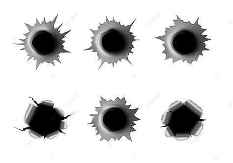 Bullet Hole Vector Art PNG, Realistic Bullet Holes Hole Vector, Graphic, Broken, Ripped PNG ...