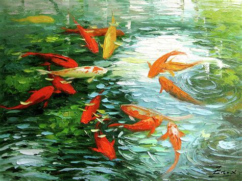 Paintings Home & Living Wall Decor Original Painting Koi Fish etna.com.pe