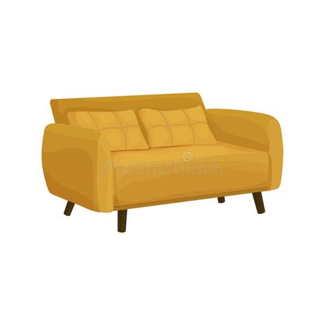 Vector Illustration of a Yellow Sofa Side View in Cartoon Style. Big Couch Stock Vector ...