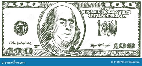 One Hundred Dollars of the USA. Sketch by a Ball-point Pen Stock Illustration - Illustration of ...