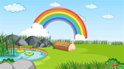 Free Vector | Nature scene background with rainbow in the sky