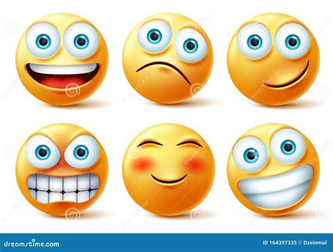 smileys emojis and emoticons face set. smiley emoji cute faces in happy, angry and funny facial ...