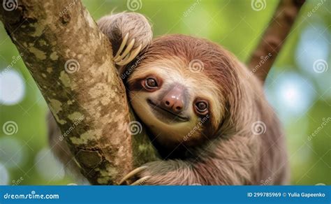 A Sleepy Sloth Hanging Upside Down on a Tree Branch Stock Image - Image of portrait, funny ...