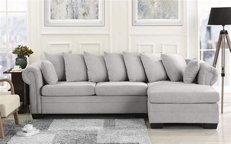 Modern Large Microfiber Sectional Sofa, L-Shape Couch with Extra Wide Chaise Lounge (Light Grey ...