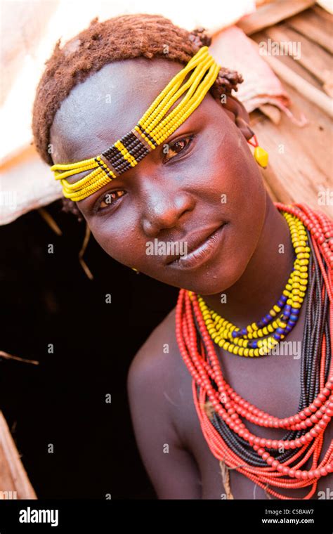 Portrait of a tribeswoman at a village in the Lower Omo Valley, Southern Ethiopia, Africa Stock ...