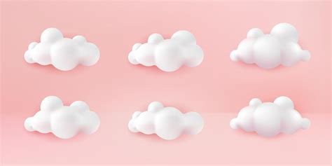 Premium Vector | White 3d realistic clouds set isolated on a pink pastel background. Render soft ...