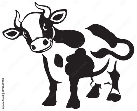 cartoon spotted cow . Black and white icon, logo , emblem . Isolated ...