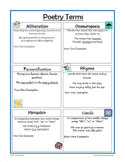 Figurative Language In Poetry Worksheets