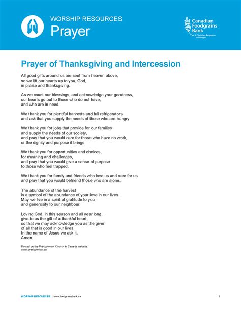 Prayer of Thanksgiving and Intercession | Canadian Foodgrains Bank