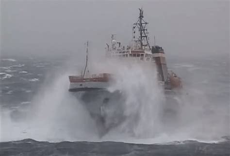 Heavy Weather Tow of Russian Aircraft Carrier in Bay of Biscay