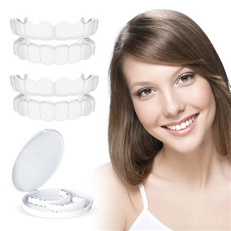 Buy 2 Pairs Snap on Dentures for Missing Teeth Veneers Snap in Teeth with Box Teaching and ...