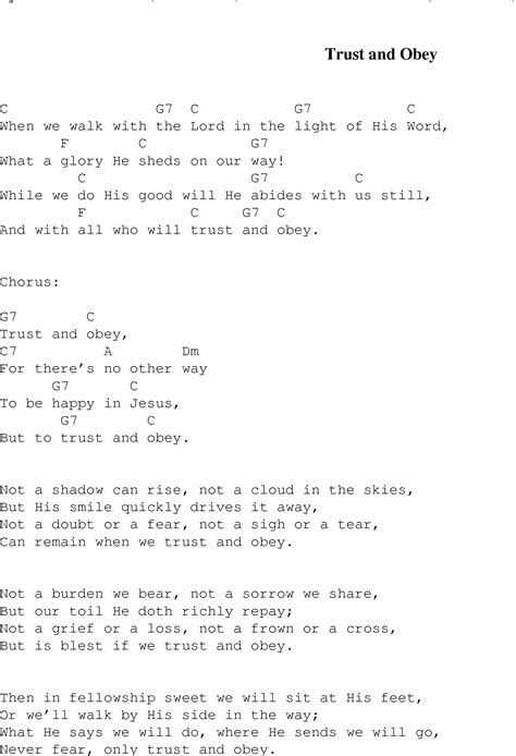 Trust and Obey - Christian Gospel Song Lyrics and Chords